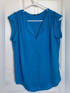Milano Blue Sleeveless Blouse Button Shoulder Detail Size M